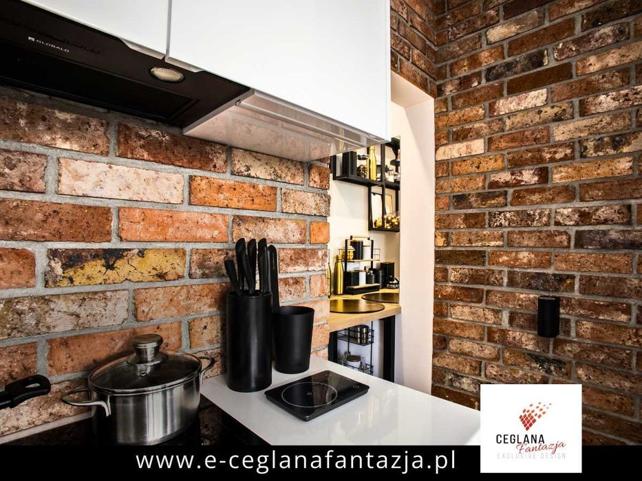 płytki z cegły rozbiórkowej, płytki ceglane, cegła cięta na ścianę