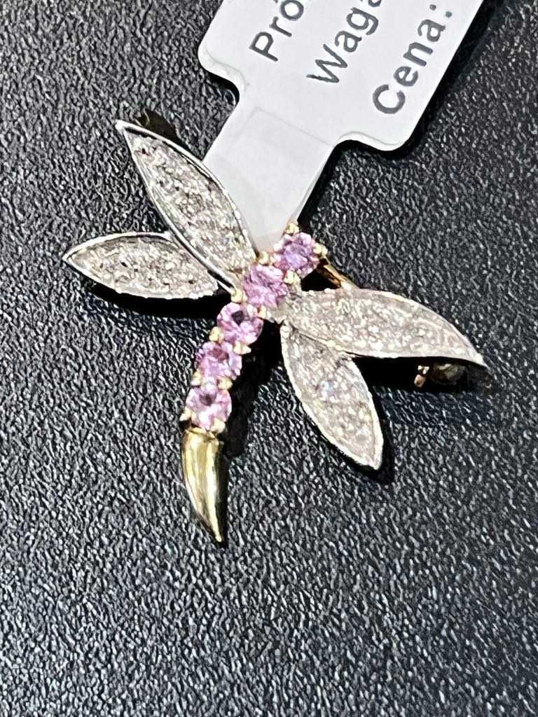 Broszka z rubinami i diamentami ''ważka'' pr375, 9k, 1.35gr/Komis