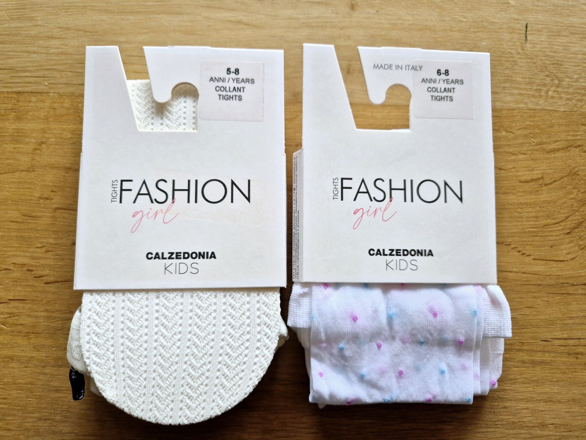 2 szt rajstopy Calzedonia 5/8 6/8 białe kropki kremowe wiosenne Easter