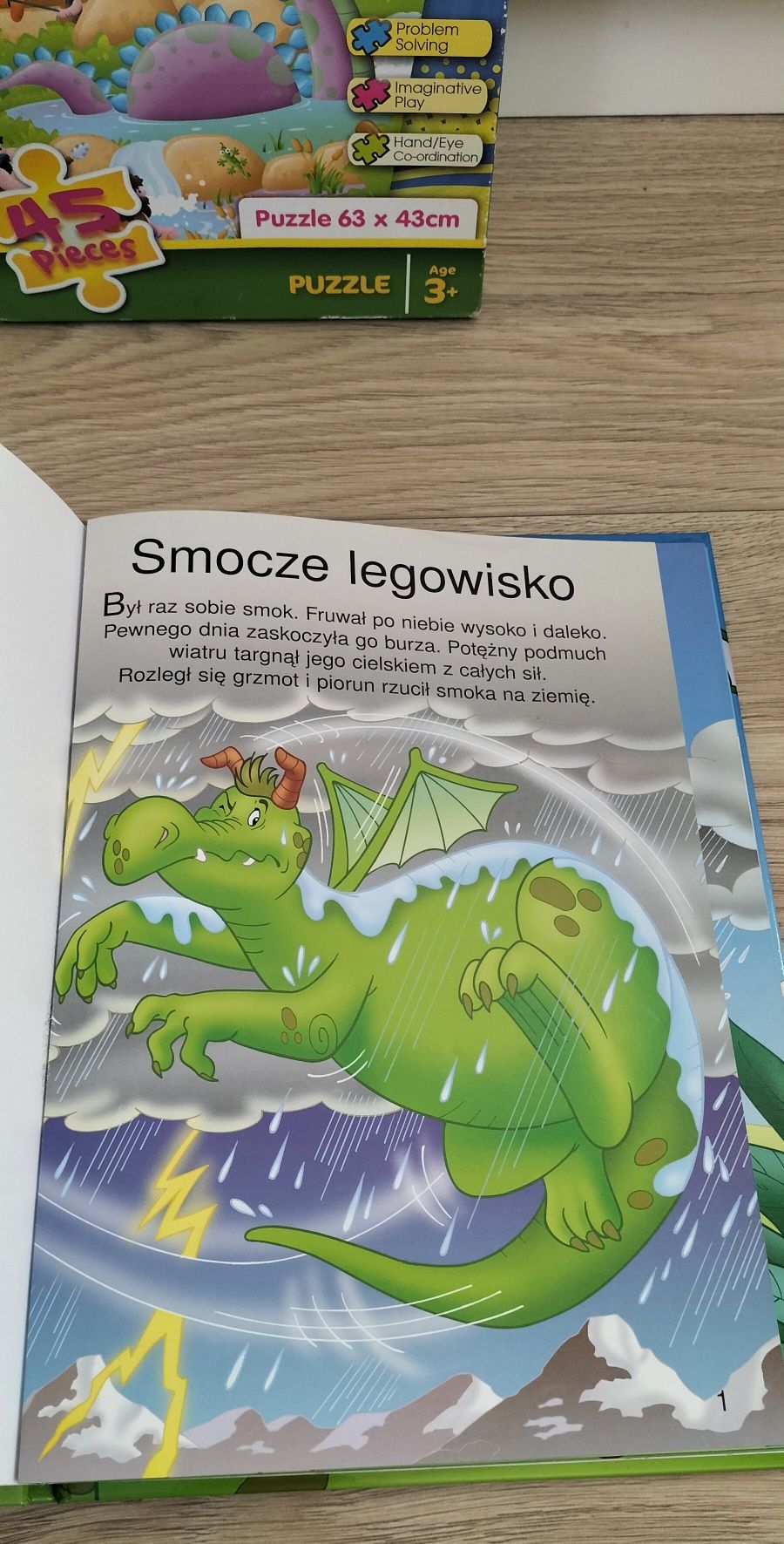 Duże puzzle podłogowe dinozaury Książka Bajki o smokach
