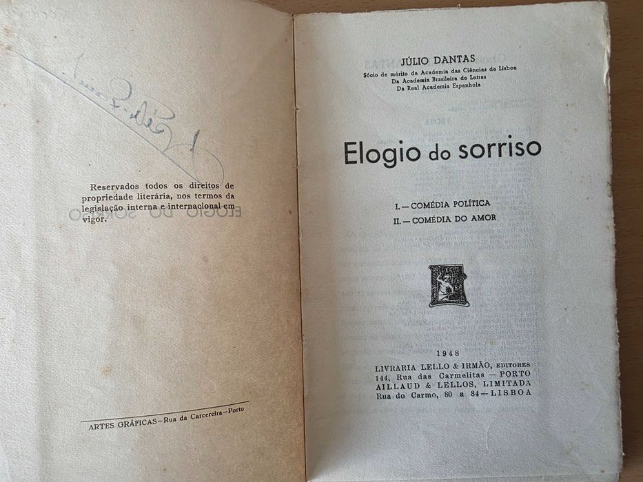 Livro "O Elogio do Sorriso" de Júlio Dantas
