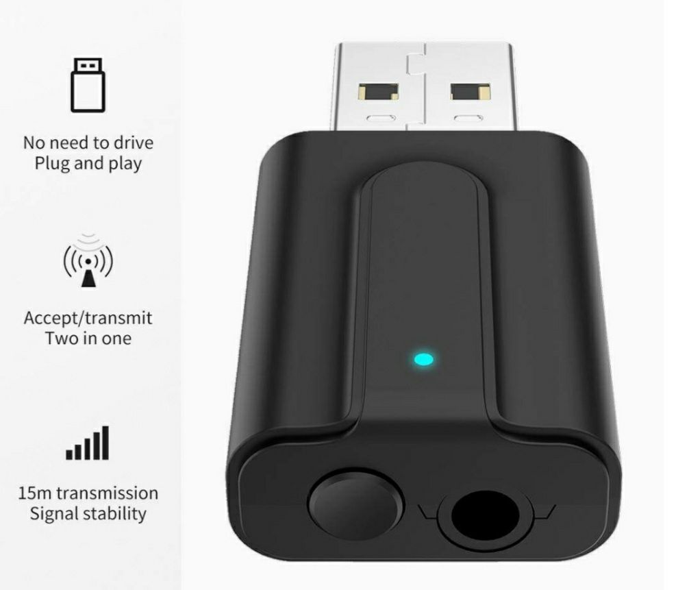 Adaptador de áudio Bluetooth T10 Receptor transmissor sem fio USB 2em1