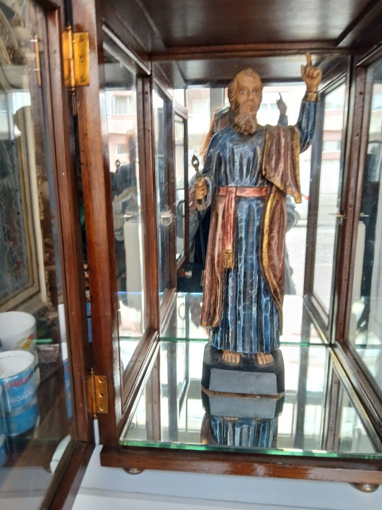 Oratório  com imagem de s pedro em madeira