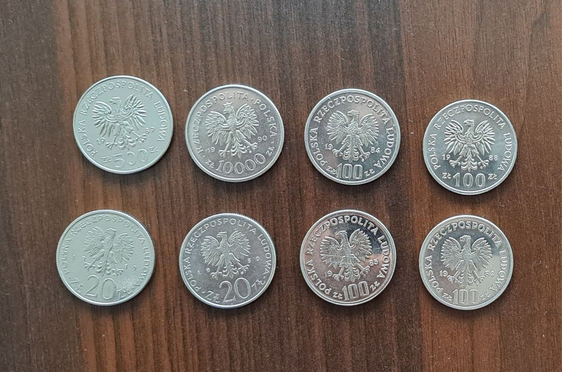 20 zl, 100 zl, 500 zl, 10000 zl Monety kolekcjonerskie PRL