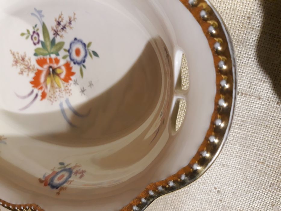 Duża patera, porcelana Schumann, Porcelana Bavaria, Kwiaty, Złoto