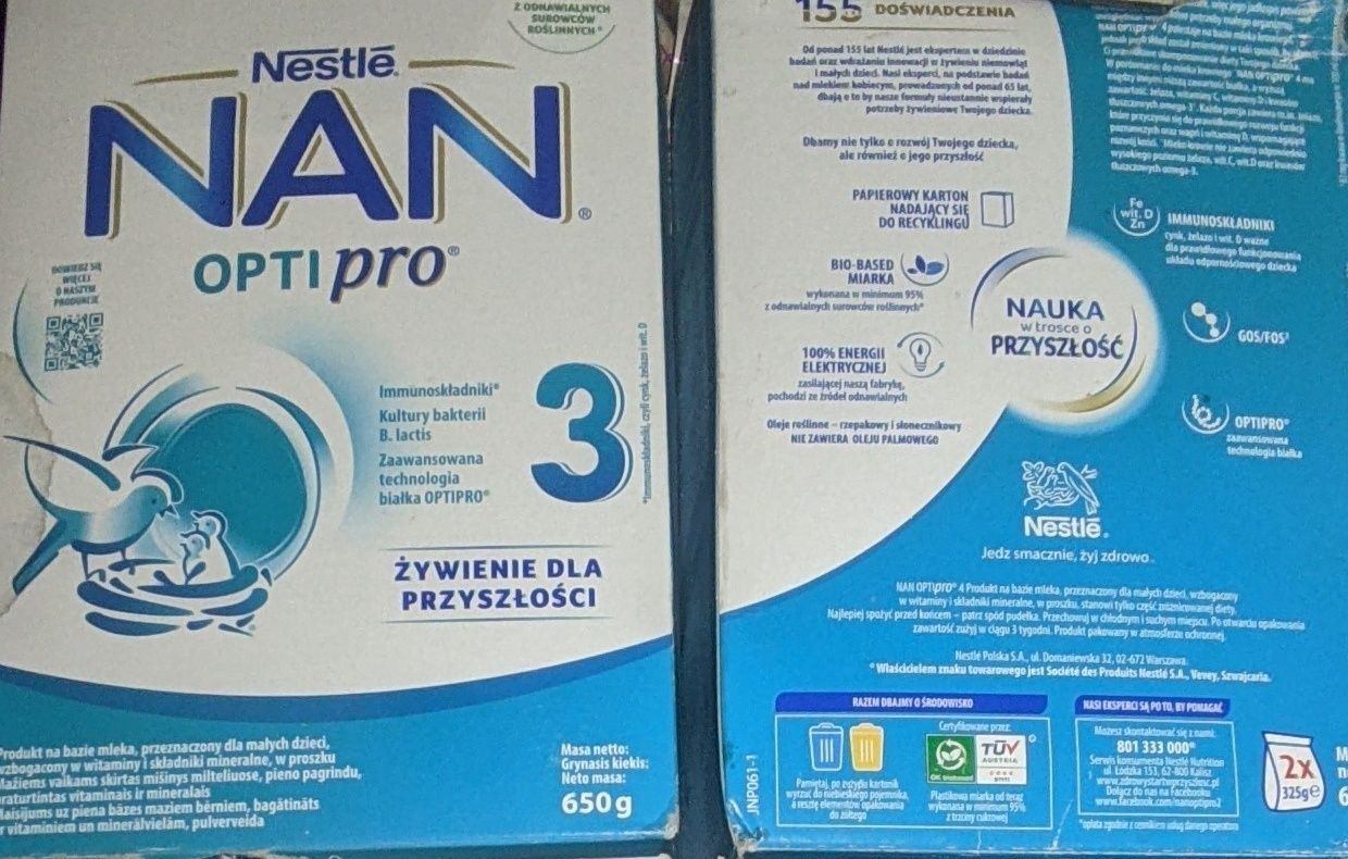 Mleko nan optipro 3 trzy kartony modyfikowane 650g razem 3szt