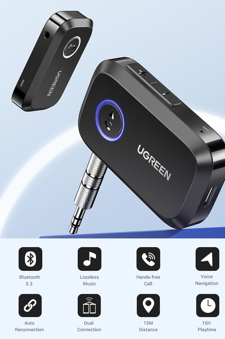 ugreen Bluetooth 5.3  audio receiver AUX 3.5 car speaker