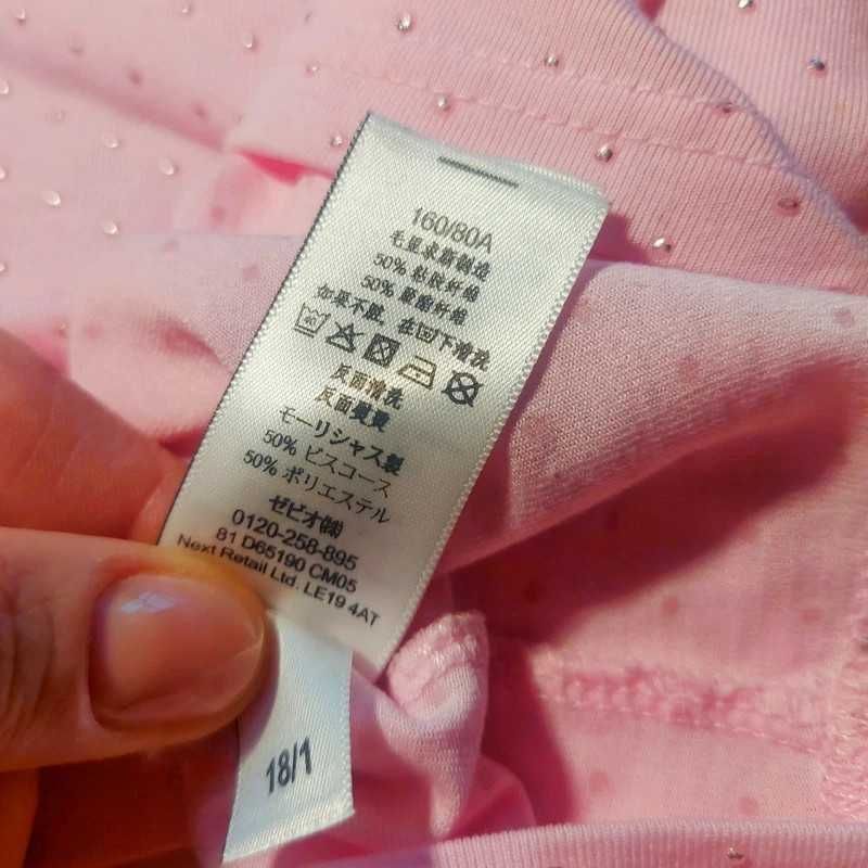 Różowy T-shirt marki Next z dekoltem V, rozmiar 34/XS