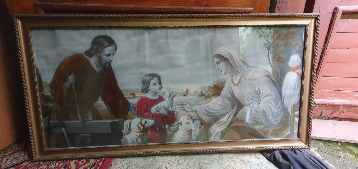 Obraz religijny, święty Józef Maryja Jezus 120x50 cm #PRL #retro #vint