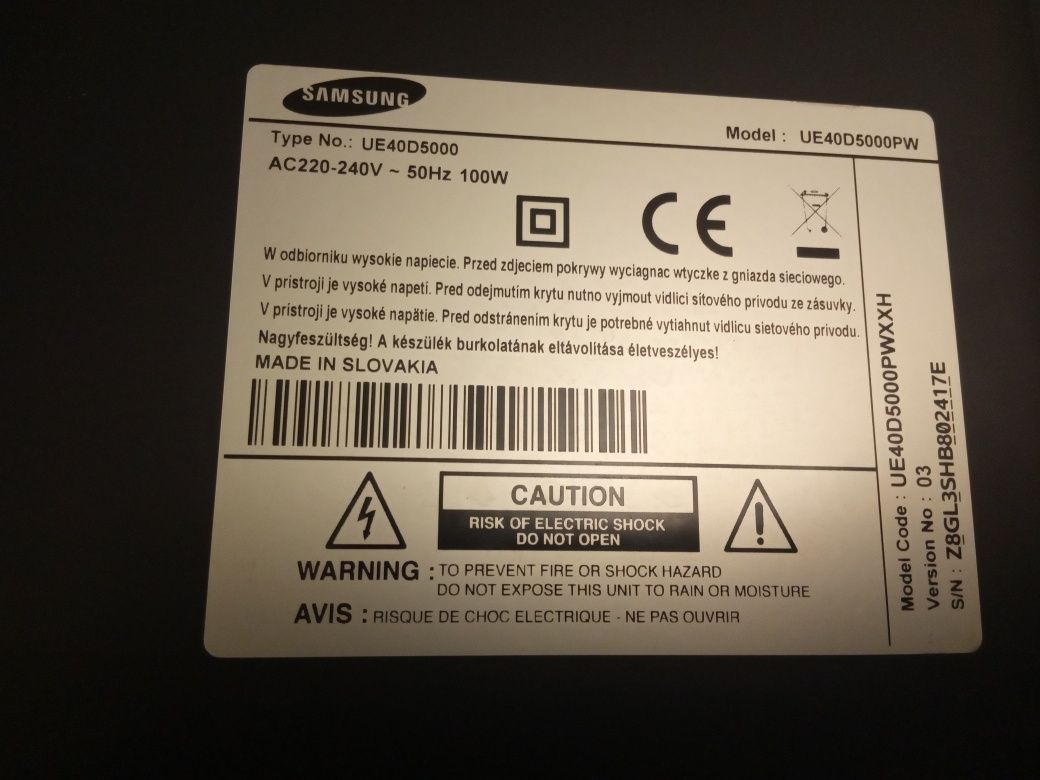 Запчасастини до телевізора Samsung model UA40D5000PWX