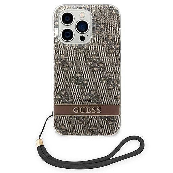 Etui Guess 4G Print Strap na iPhone 14 Pro - brązowe