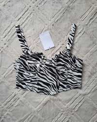 Crop top bluzka gorsetowa zebra bershka