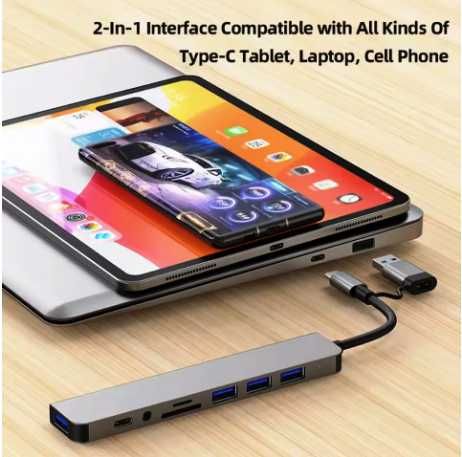 Hub USB C 8w1, Stacja Dokująca 5xUSB Audio SD TF