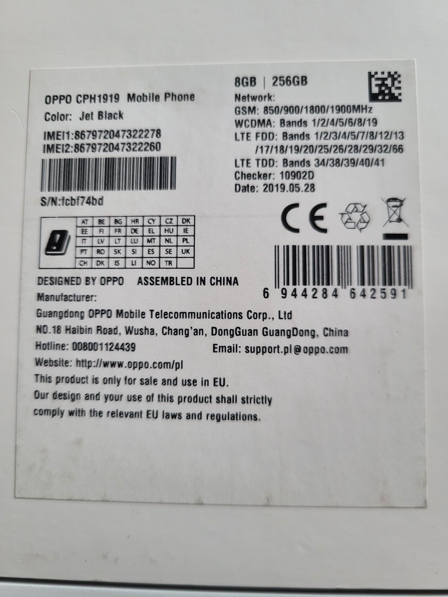 Smartfon Oppo Reno 10 x zoom CPH1919