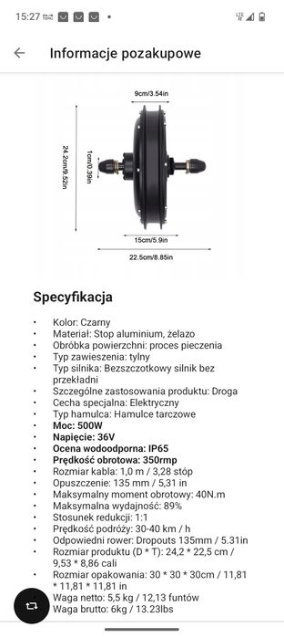 Silnik rowerowy 36v 500w