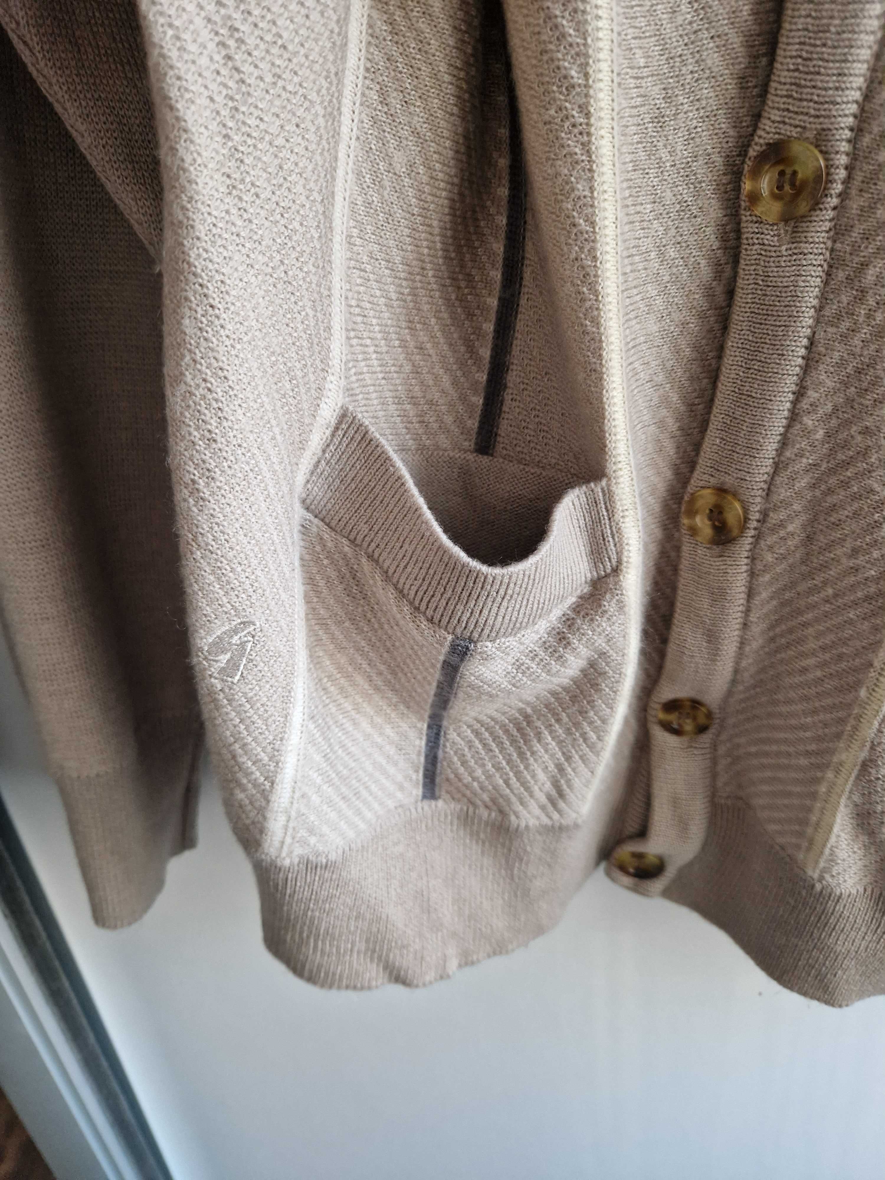 Beżowy sweter męski Gabicci z wełną XL vintage casualowy ciepły
