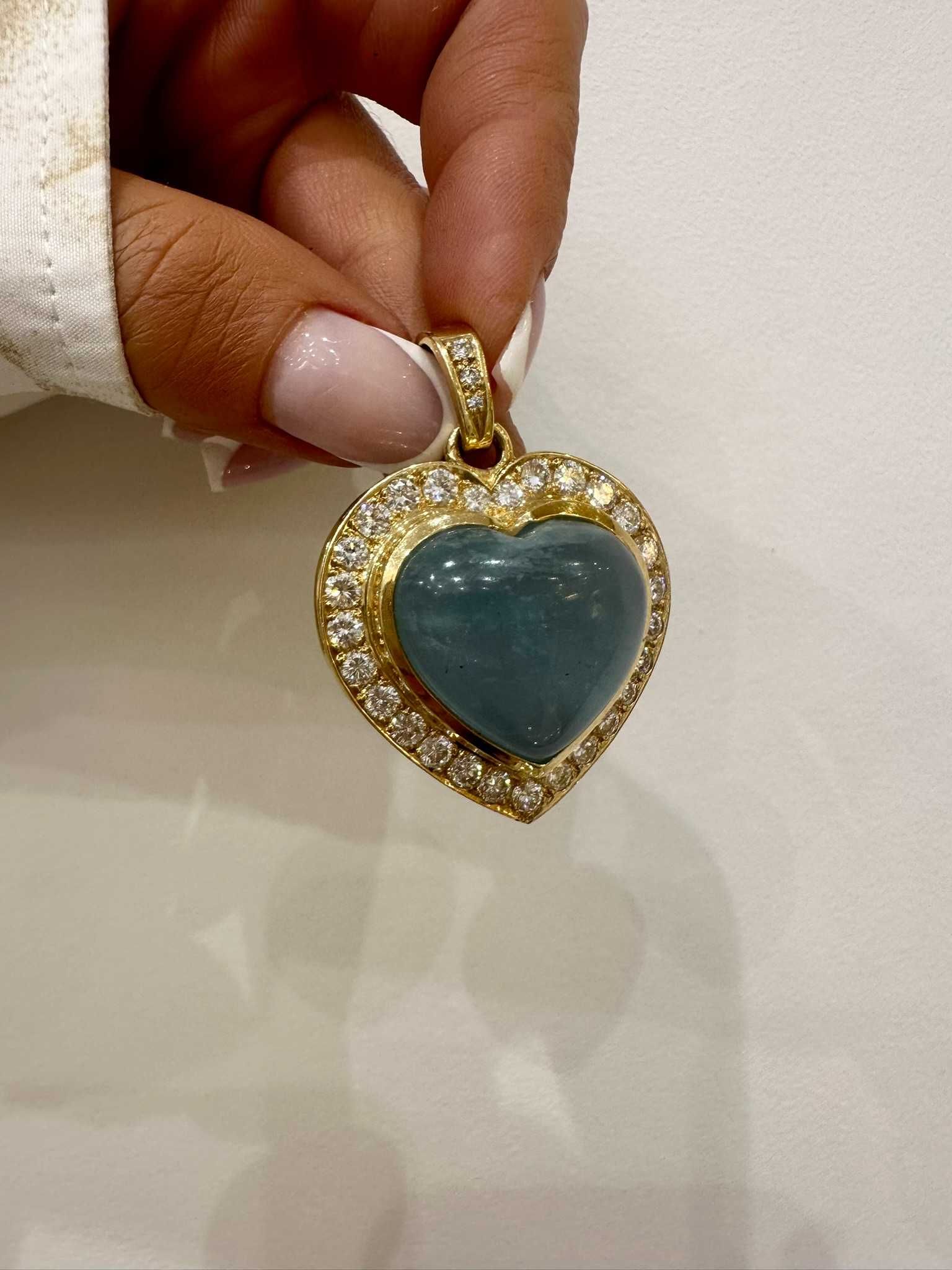 Wisiorek naturalna akwamaryna serce diamenty 4.00 Ct 750