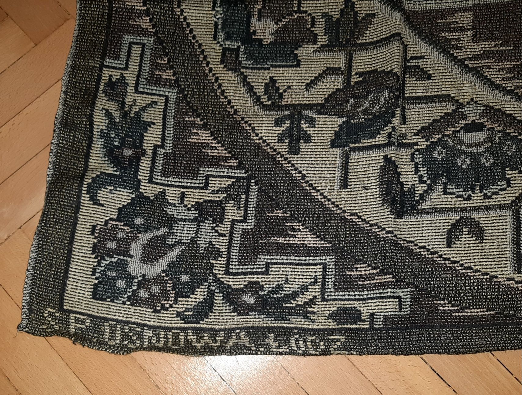 PRL Piękna Narzuta kilim kapa tkana 140x140 SP Osnowa Łódź