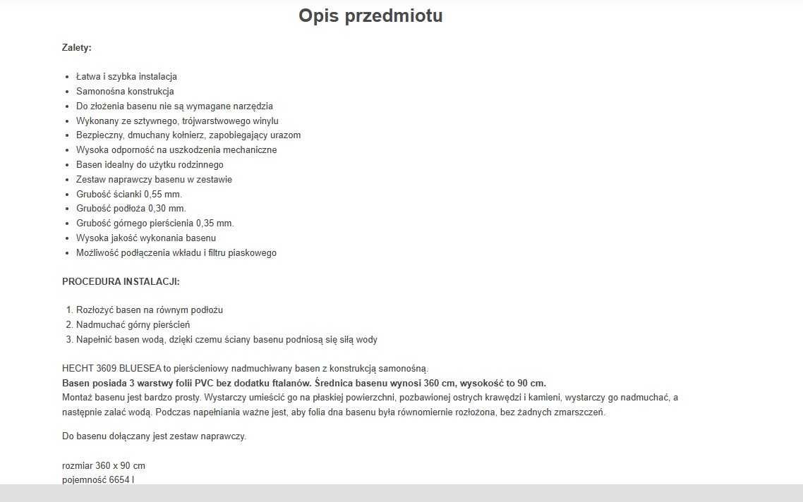 Basen 6000 litrów + drabinka + chemia + dmuchańce
