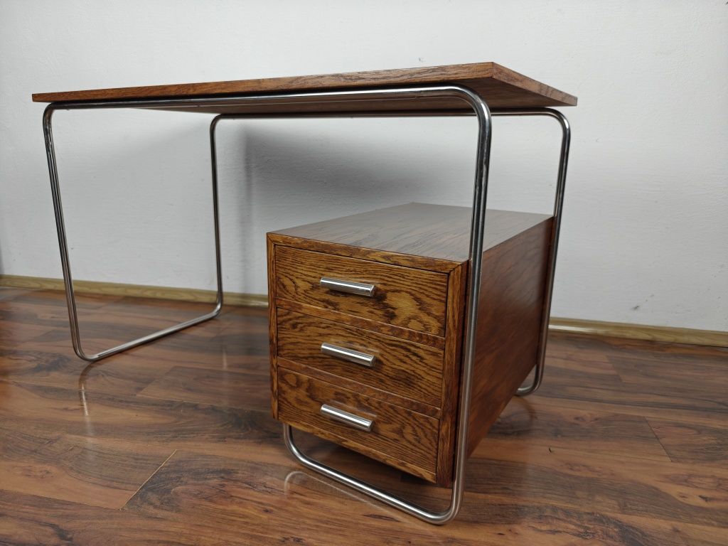 BIURKO Chrom Dąb ciemny brąz Bauhaus Art Deco 
Biurko w stylu Bauhaus.