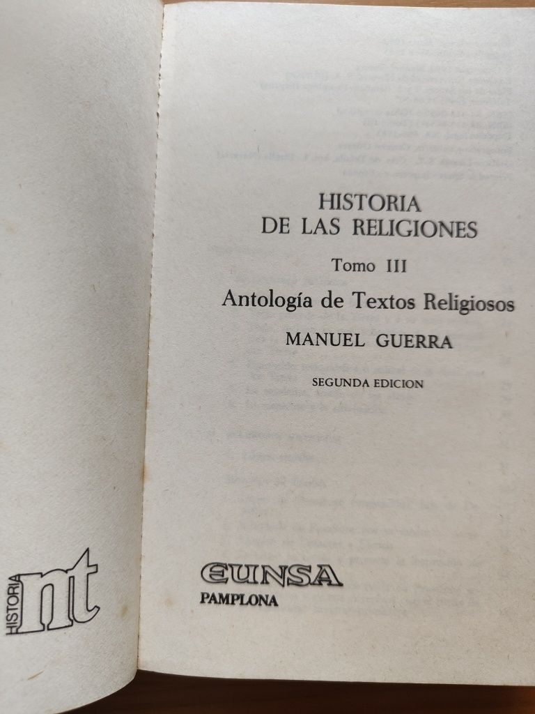 História de las Religiones III Antologia de textos religiosos M Guerra