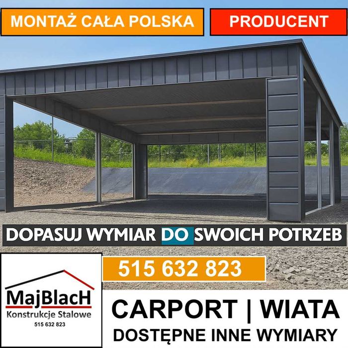 Garaż Blaszany/ALTANA/CAROPORT na pojazd /Zadaszenie/Wiata - Maj-Blach