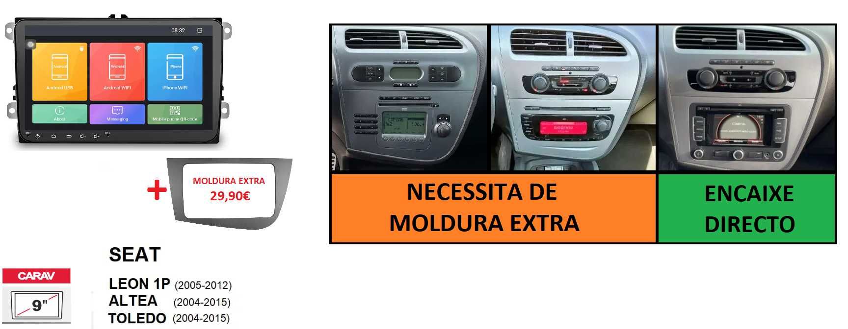 (NOVO) Rádio 2DIN 9" • SEAT Leon 1P • Toledo • Altea • Android 4+32GB