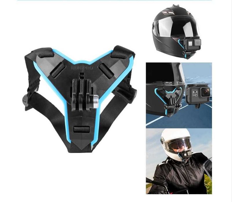 Acessório Gopro (NOVO) para capacete de mota em preto e em azul.