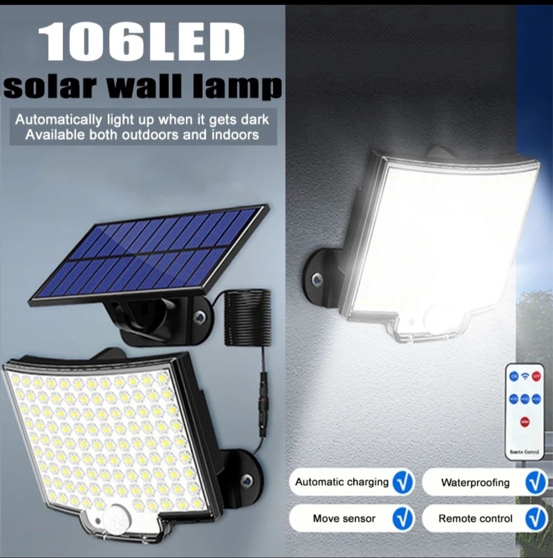 Luz Solar Exterior 106 LED Luz De Segurança Com Controlo Remoto