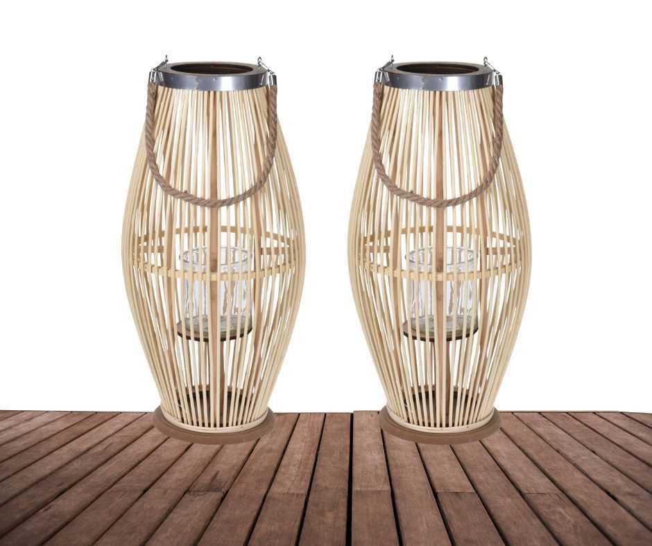 Zestaw 2x Lampion rattanowy ze szklanym wkładem–50 cm PRZEPIĘKNE !!