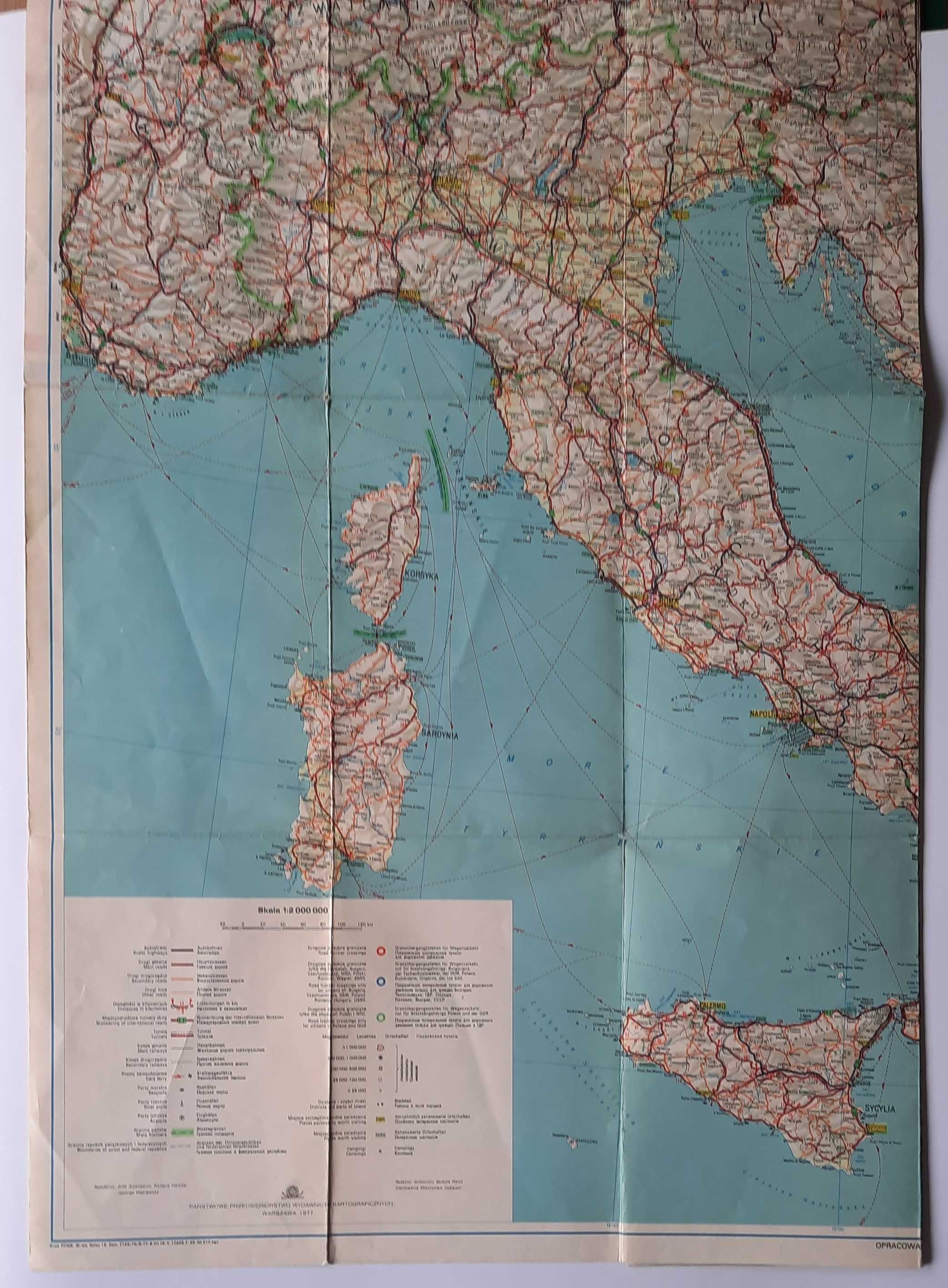 Europa Południowa - część wschodnia mapa samochodowa 1977