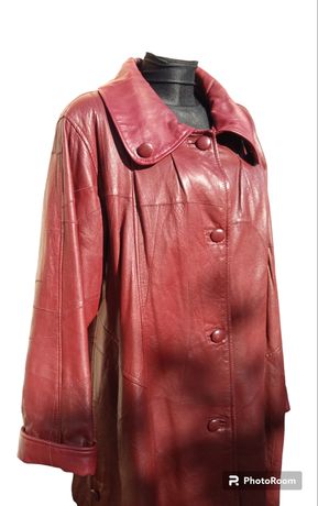 Kurtka skórzana oversize rozkloszowana długa bordo płaszcz vintage