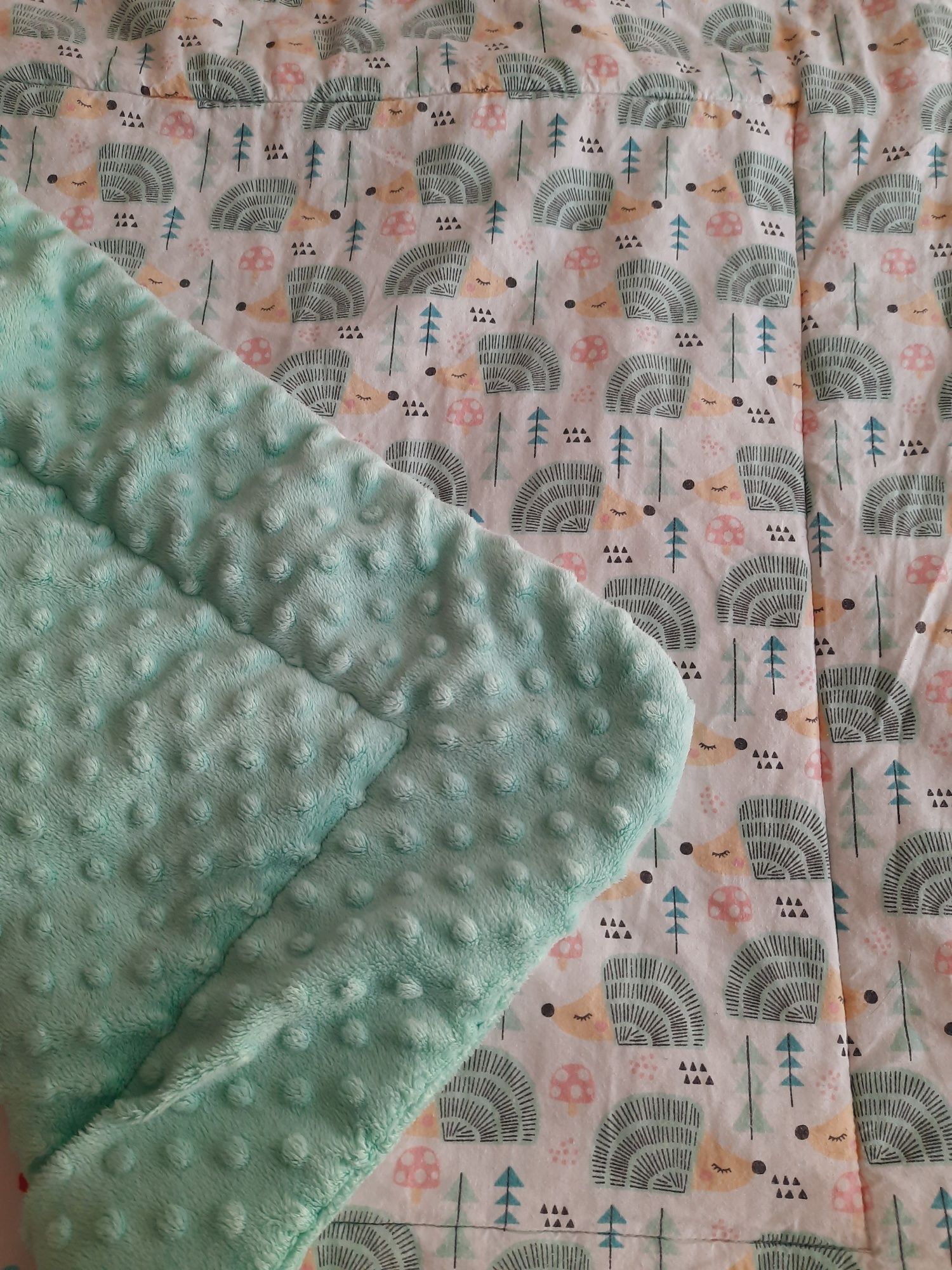 Gruby Kocyk koc minky miętowy bawełna jeżyki leśne