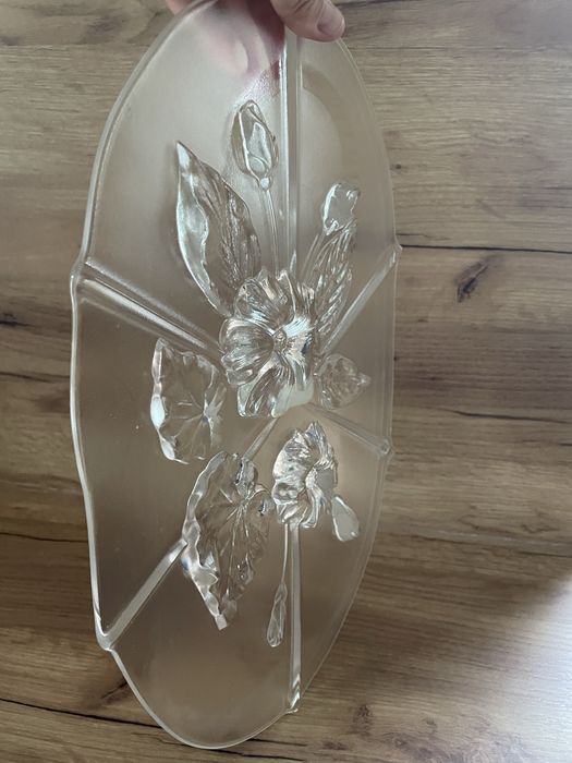 szklana taca lub panel dekoracyjny z motywem kwiatowym,  Walther-Glas.