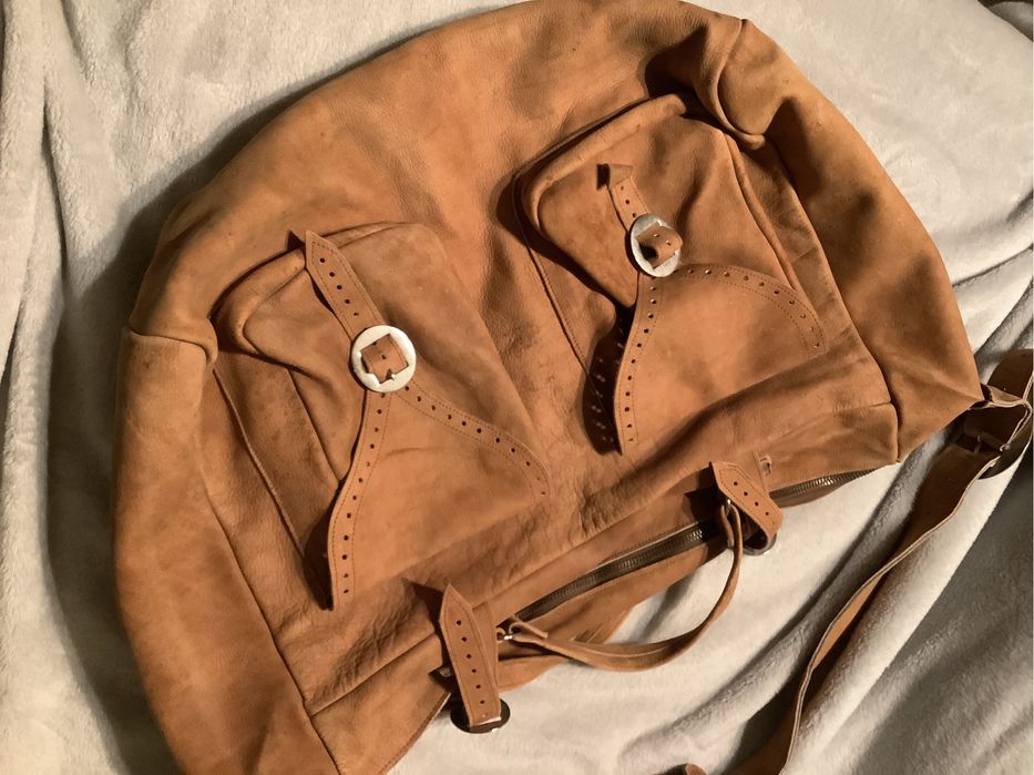 Skórzana torba podróżna vintage karmelowa jasny brąz do ręki na ramię