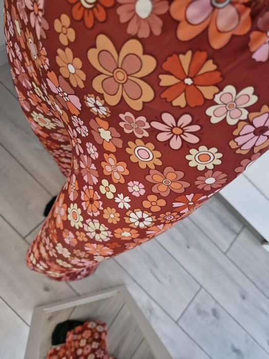 Spodnie w kwiaty dzwony wysoki stan