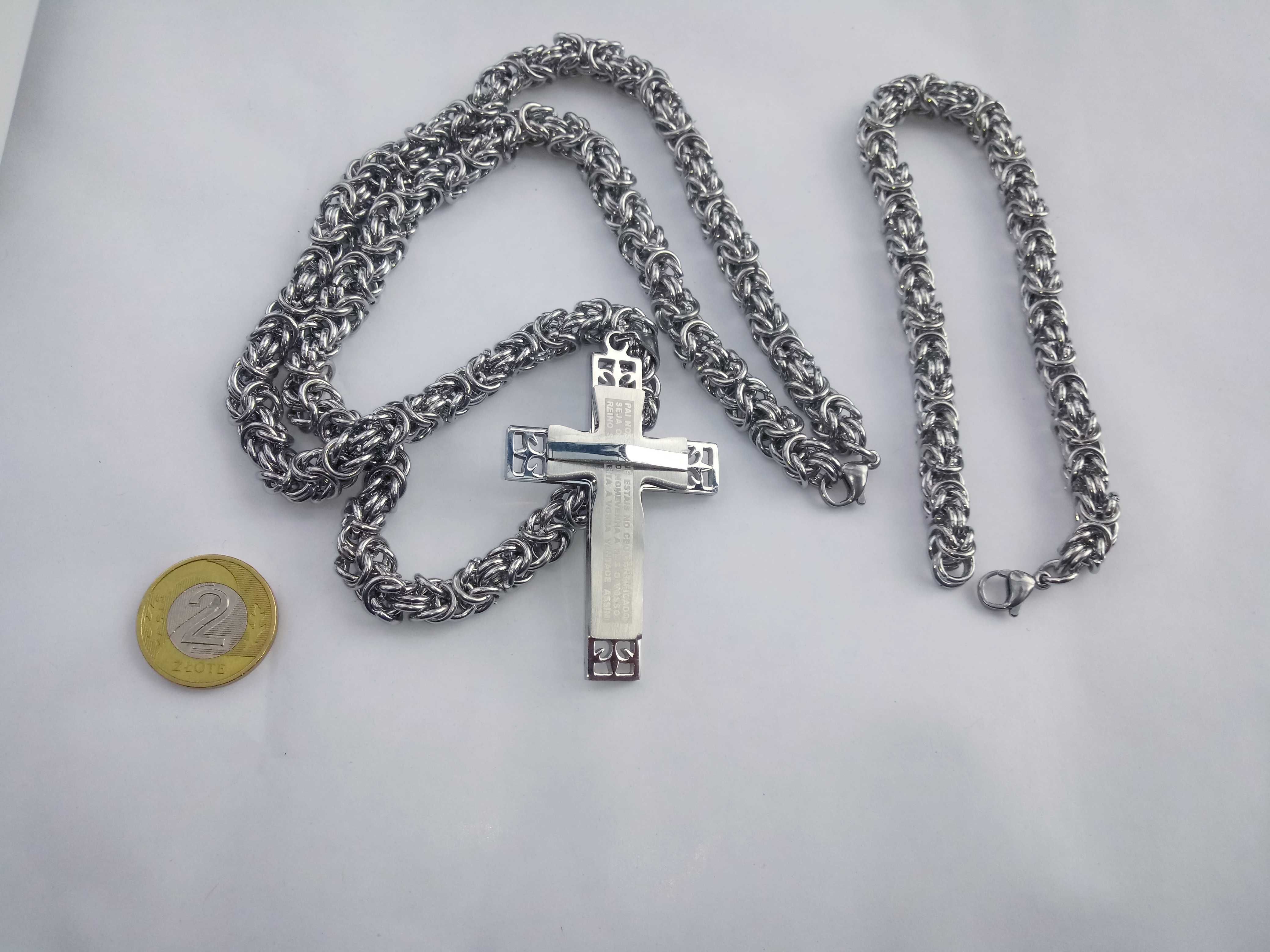 Łańcuszek z krzyżykiem plus bransoleta,mega szpan,splot królewski,316L