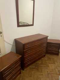 Cómoda, mesas de cabeceira e espelho em madeira maciça