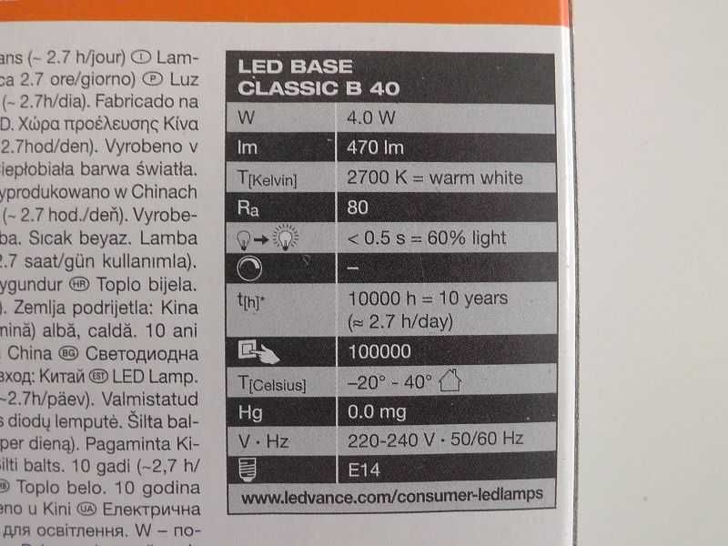 Żarówka LED E14 4W = 40W 2700K Świeca Filament OSRAM 2 szt