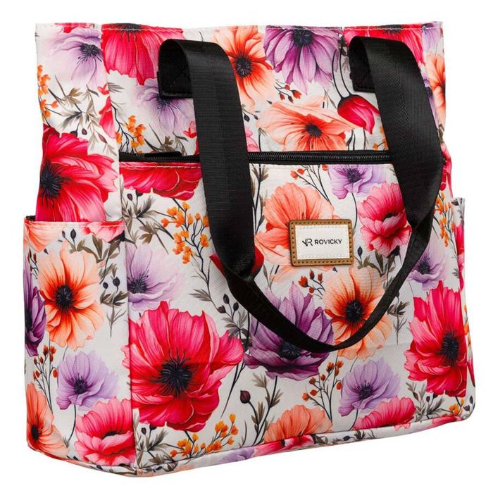 torba materiałowa shopper w kwiaty z szerokim paskiem - rovicky