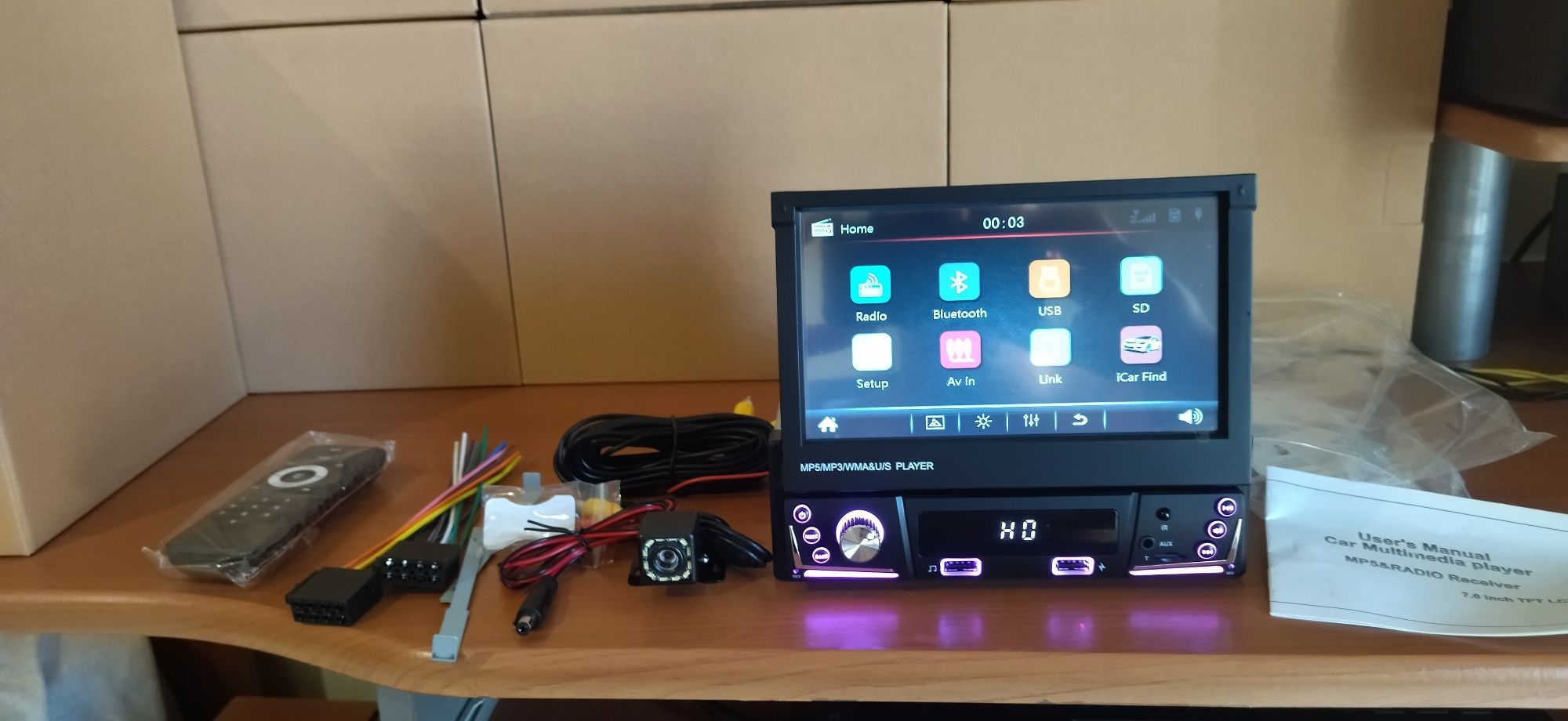 Rádio 1 din retráctil (touch screen,MP5, Bluetooth , USB, Mirror Link,