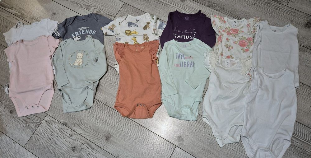 Zestaw 12 sztuk body na krótki i dlugi rękaw 92