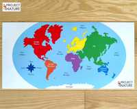 Mapa świata, globus, plakat, kontynenty montessori j. polski