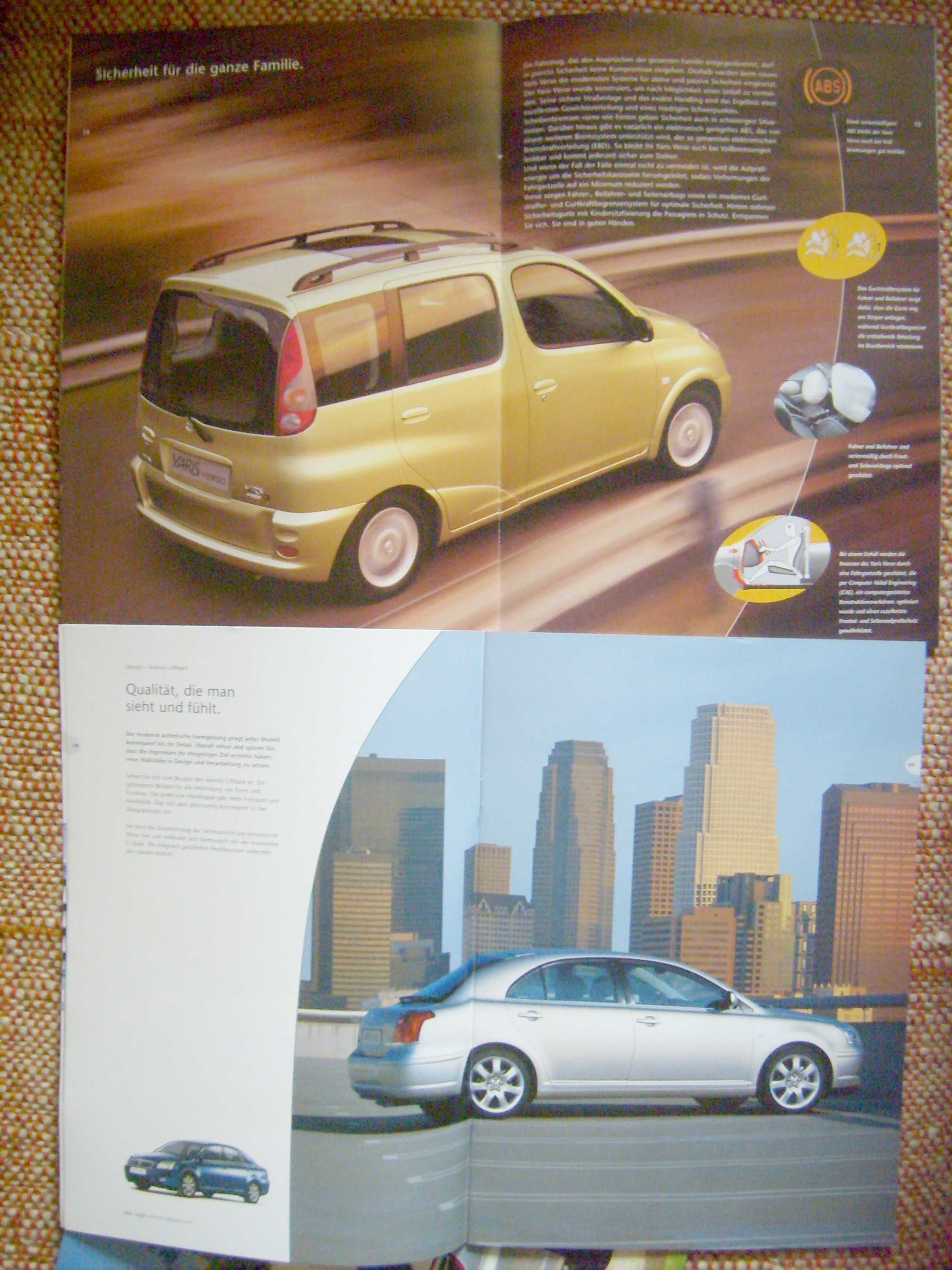 TOYOTA 3 prospekty: Avensis '04 + Avensis Verso '04 + Yaris Verso '00