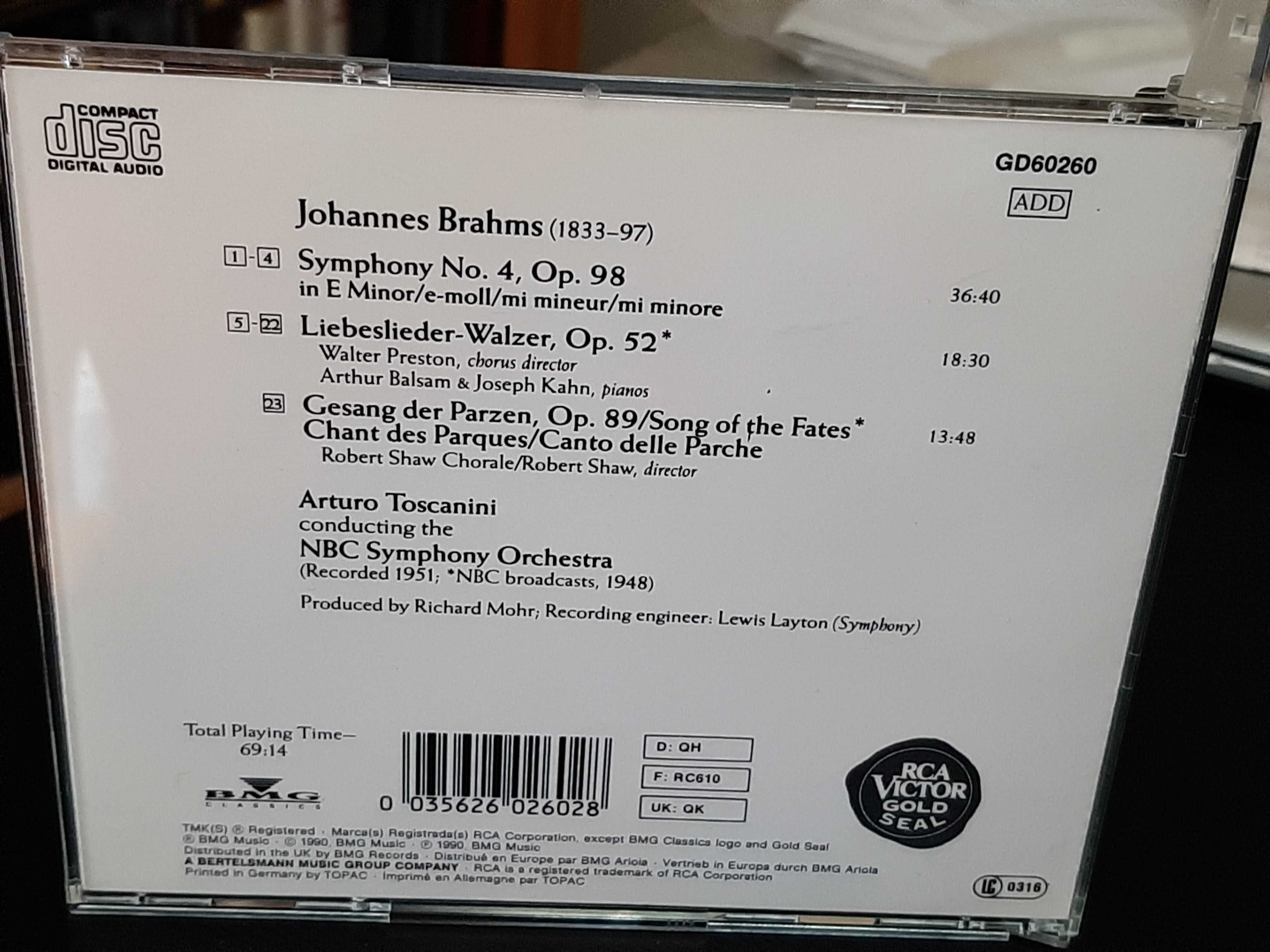 Brahms: Symphony 4, Liebeslieder-Walzer, Gesang Der Parzen - Toscanini