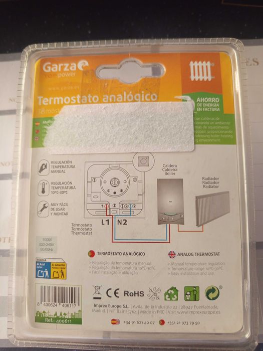 Termostato analógico Garza novo na caixa