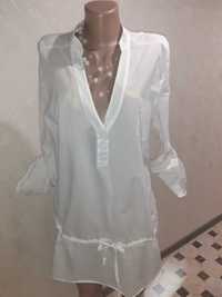 Натуральная белая блуза туника женская.