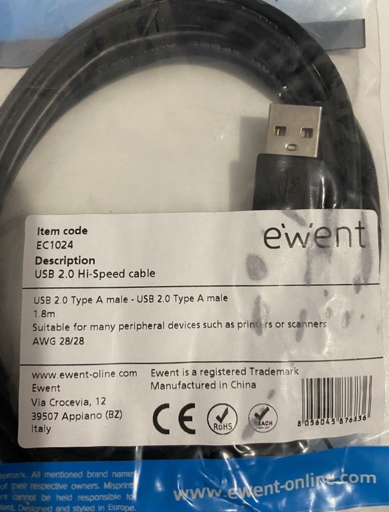 Ewent USB 2.0 typ A kabel USB