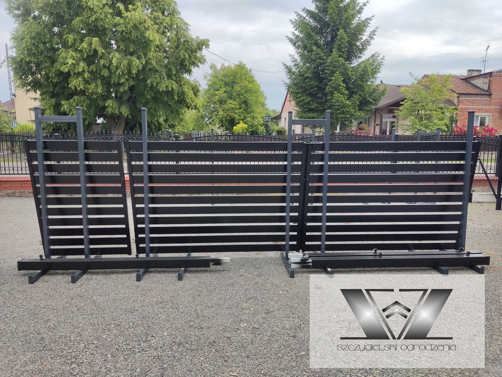 Brama wjazdowa dwuskrzydłowa nowoczesna palisadowa 1,4x4/100x20 CZARNA