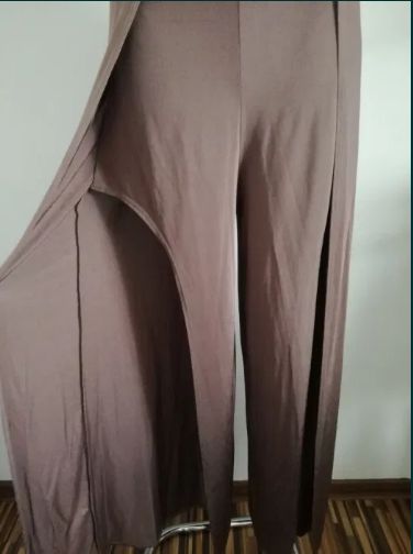 Spodnie damskie szwedy wysoki stan szeroka nogawka brąz boho M 40 42